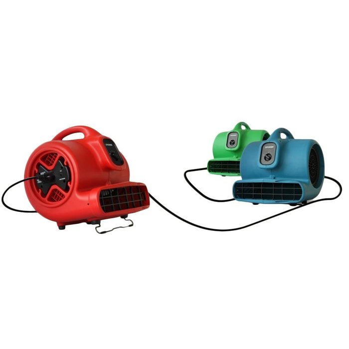 XPOWER X-600A 1/3 HP 2400 CFM 3 Speed Air Mover with GFCI Outlets for Daisy Chain, 3.8-Amp N2