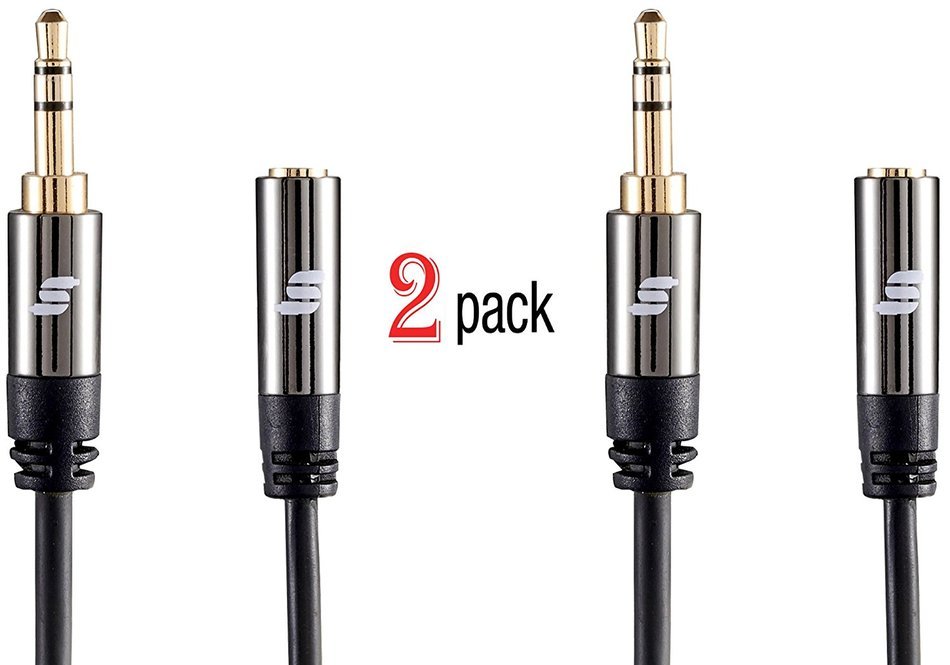 Sinseader Two Pack 6.6ft Gold Plated 3.5mm Stereo Audio Male to Female Extension Cable (KST02MF-6.6FT2) N2