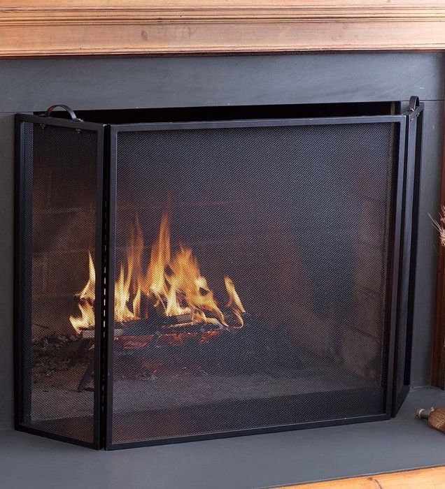Classic Tri-Fold Flat-Guard Fire Screen, in Black