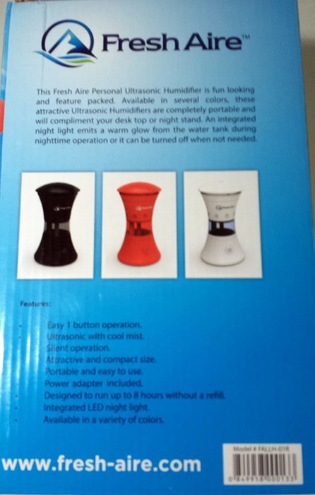 Fresh Aire Personal Portable Ultrasonic Humidifier