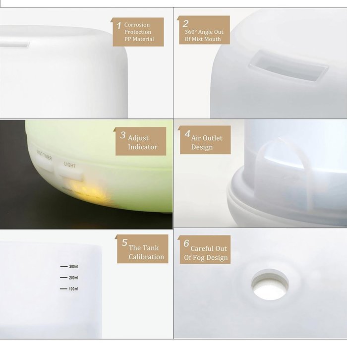 Fire LA 300ml Essential Oil Diffuser for Aromatherapy Ultrasonic Air-Cool Mist Humidifier N2