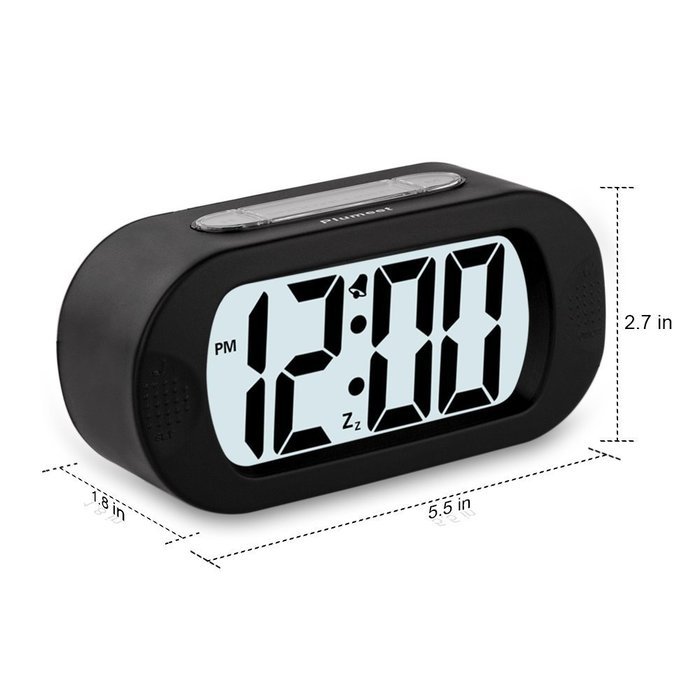 Plumeet Easy Setting Silicone Protective Cover Digital Silent LCD Large Screen Desk Bedside Alarm Clock With Snooze... N11