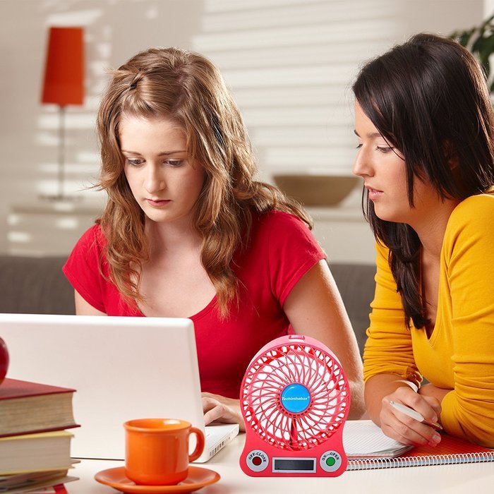 TechIntheBox LED display Portable Fan 4-inch 3 Speeds Mini USB Rechargeable Fan with LED Light Powered By Electric-powered... N4