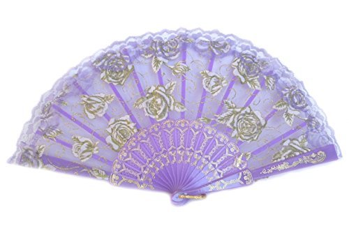 Colorful Slab Lace Folding Fan with Rose Pictures (Black)