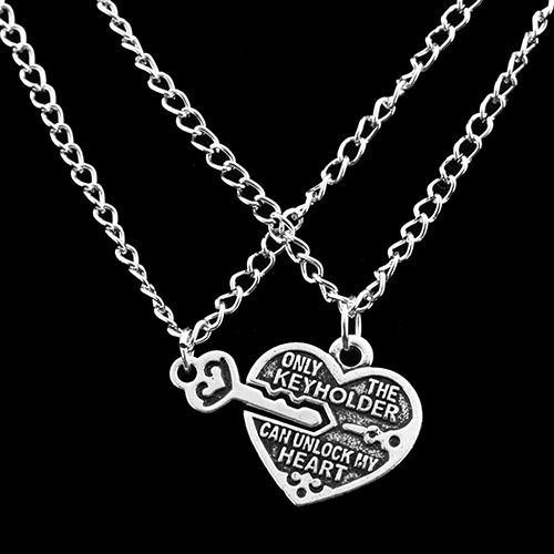2pcs Heart Key Pendant Necklace Best Friends Lovers Couple Jewelry Eye-Catching N3