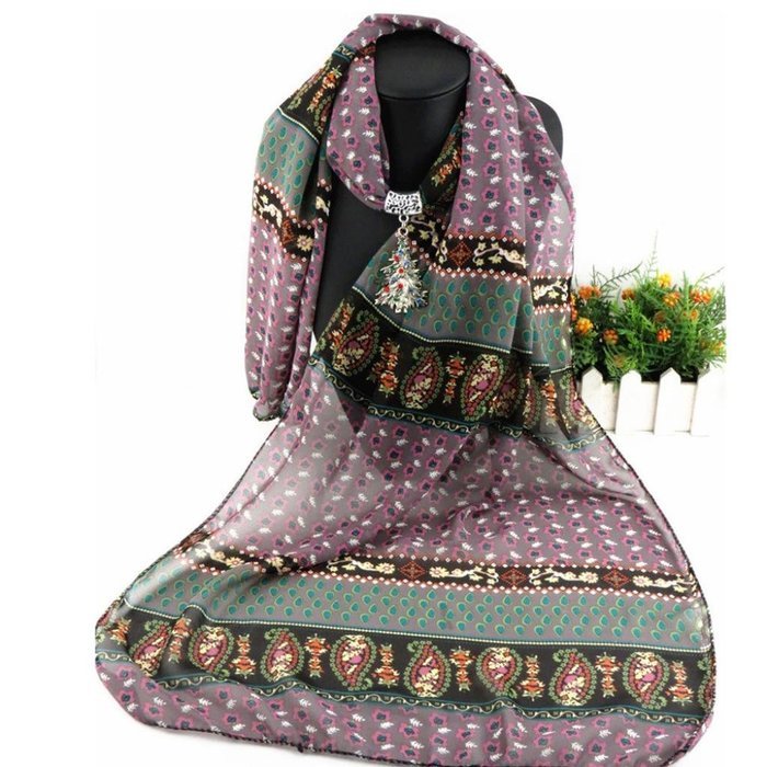 AutumnFall Women Girl Pendant Scarf With Tassel Rhinestone Necklace Scarves (U)