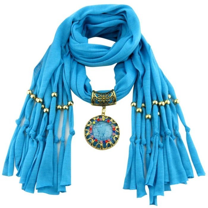 AutumnFall Women Girl Pendant Scarf With Tassel Rhinestone Necklace Scarves (U) N2