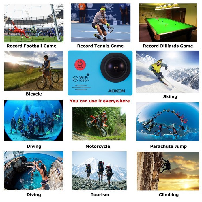 Aokon Action Camera SJ7000 Sports Waterproof Camera 1080P 12M HD Helmet Motorcycle Underwater Cam - 170&deg;Wide Angle... N12