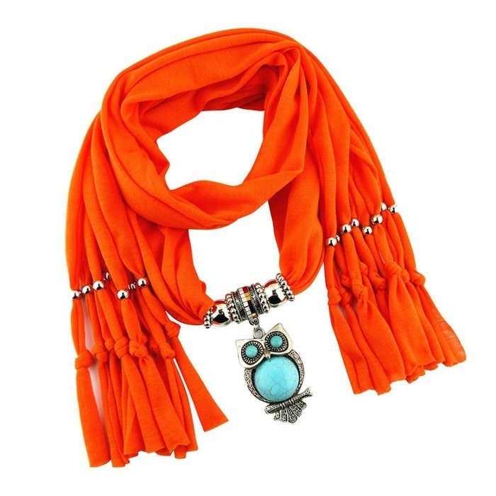AutumnFall Women Girl Pendant Scarf With Tassel Rhinestone Necklace Scarves (U) N7