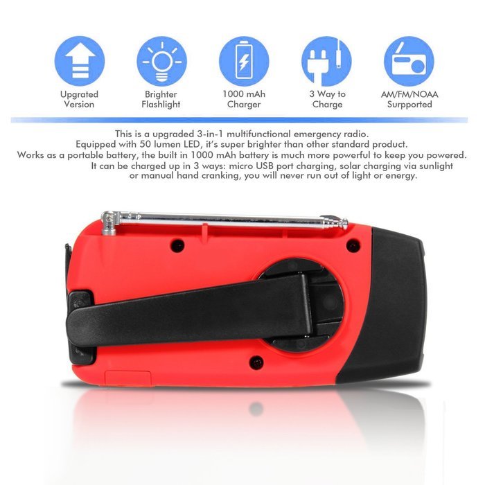 Emergency radio, Sokos Weather Radio Hand Crank, Solar Hand Crank Self Powered AM/FM/NOAA Weather Radio, LED Flashlight... N5