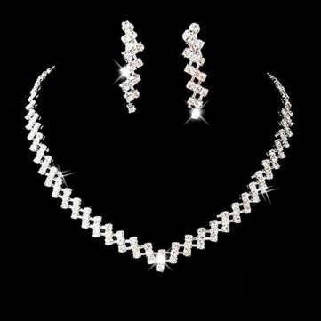 Bridal Square Crystal Thick Chain Necklace Earrings Jewelry Set White by Preciastore