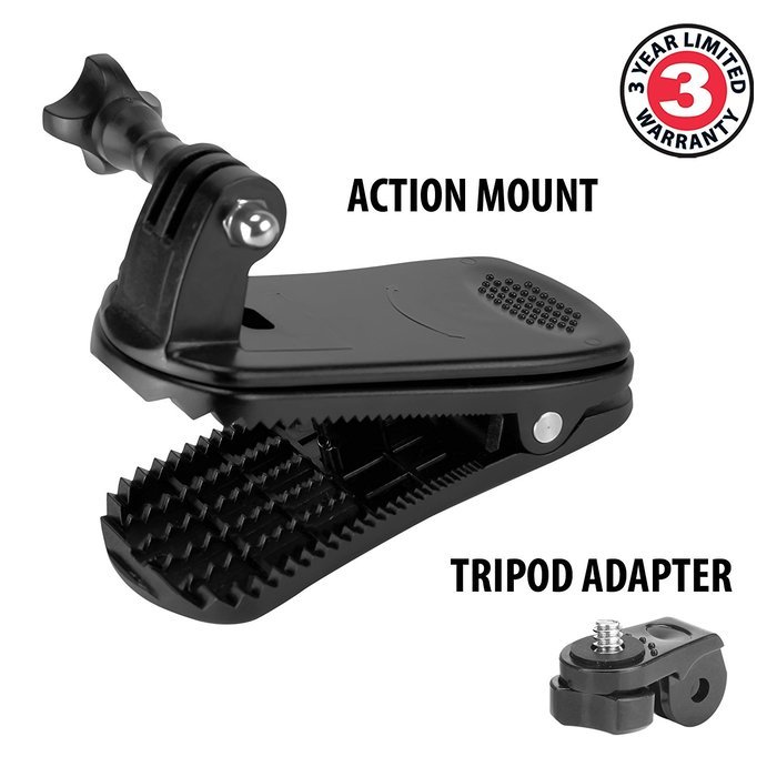 USA Gear Action Camera Clip Mount with Injection Molded Durable Plastic , 360 Degree Rotating Head & J-Hook &... N7