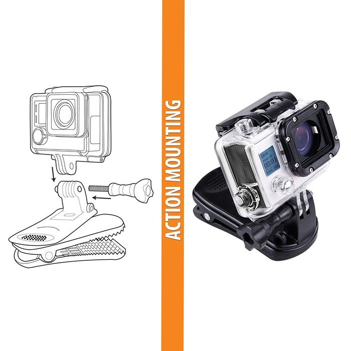 USA Gear Action Camera Clip Mount with Injection Molded Durable Plastic , 360 Degree Rotating Head & J-Hook &... N9