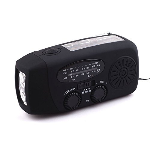 Emergency Solar Hand Crank Self Powered AM/FM/WB Weather Radio, LED Flashlight, Smart Phone Charging USB Cables N8
