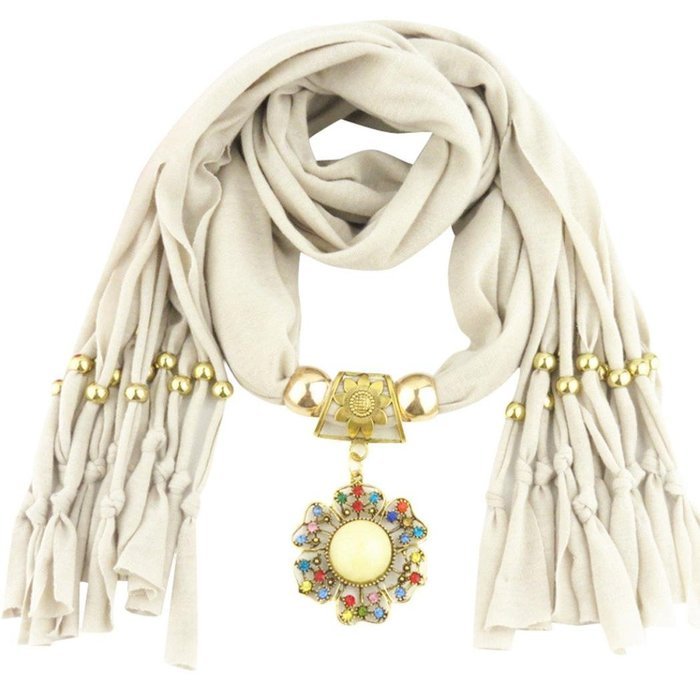AutumnFall Women Girl Pendant Scarf With Tassel Rhinestone Necklace Scarves (U) N21