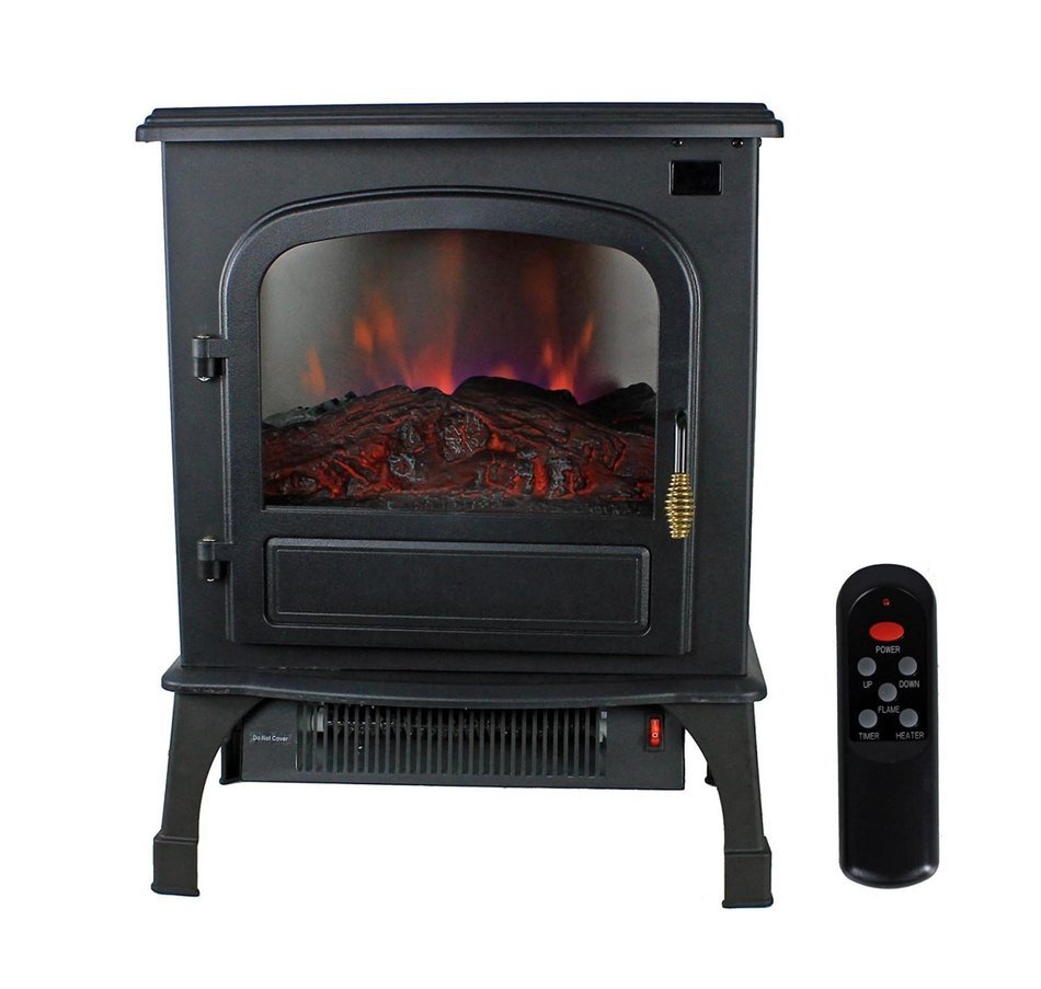 Indoor Electric Stove Heater With Infrared Technology-Beautiful Black Finish With LED Simulated Flames Three Sided... N4