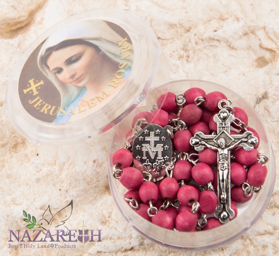 Rose Smell Rosary Petal Red Carved Beads Miraculous Medal & Cross Jerusalem