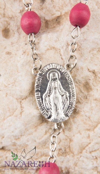 Rose Smell Rosary Petal Red Carved Beads Miraculous Medal & Cross Jerusalem N2
