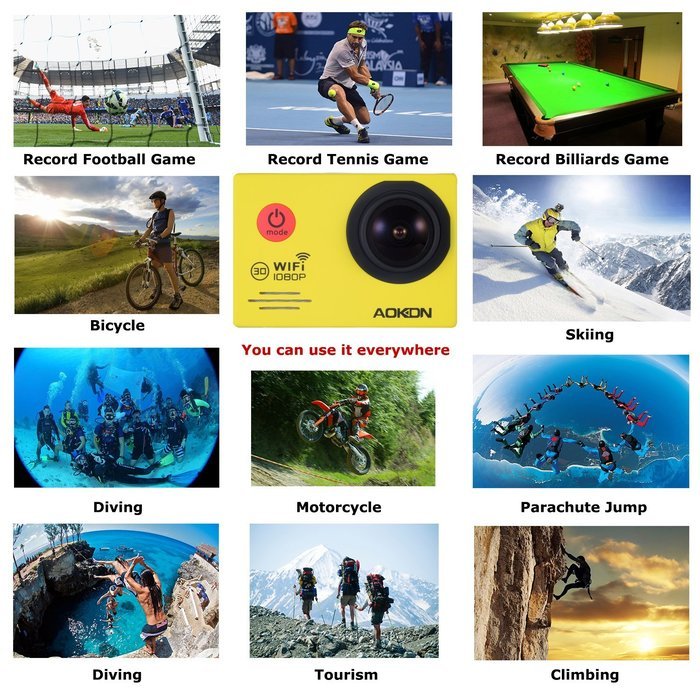 Aokon Action Camera SJ7000 Sports Waterproof Camera 1080P 12M HD Helmet Motorcycle Underwater Cam - 170&deg;Wide Angle... N14