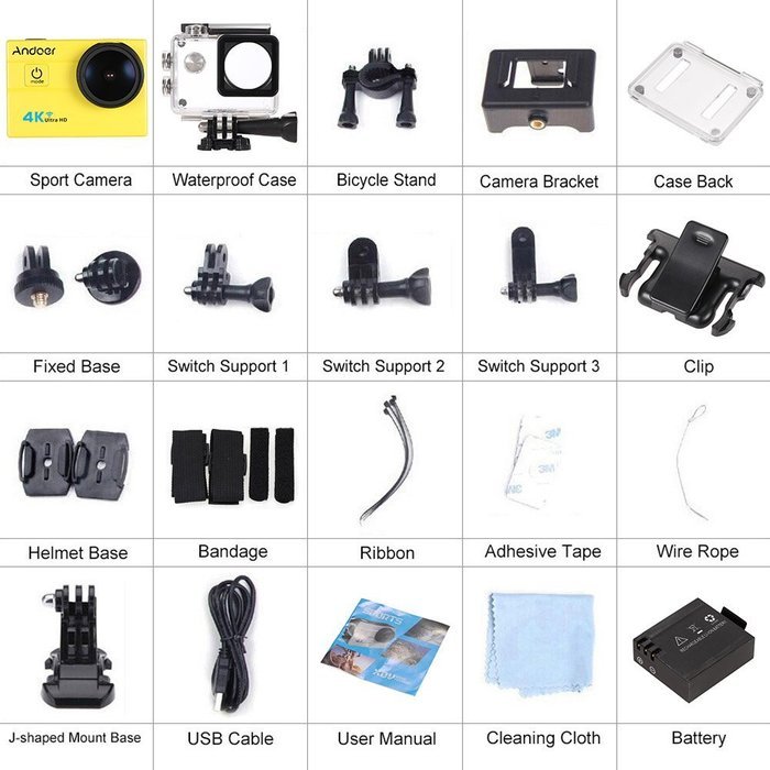 Andoer 2.0" LCD 4K WiFi Ultra HD Action Sports Camera 16MP 25FPS 1080P 60FPS 4X Zoom 25mm 173 Degree with 8in1... N16
