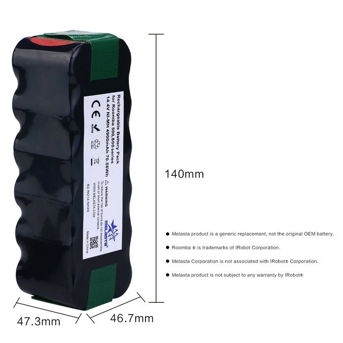 Melasta Updated Extended Capacity 4900mAh 14.4V NI-MH Vacuum Battery for iRobot Roomba R3 500 600 700 800 Series...