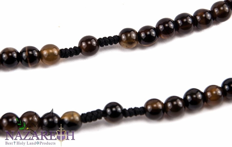 Catholic Praying Rosary Jesus Hematite Crucifix Jerusalem Brown Agate Beads