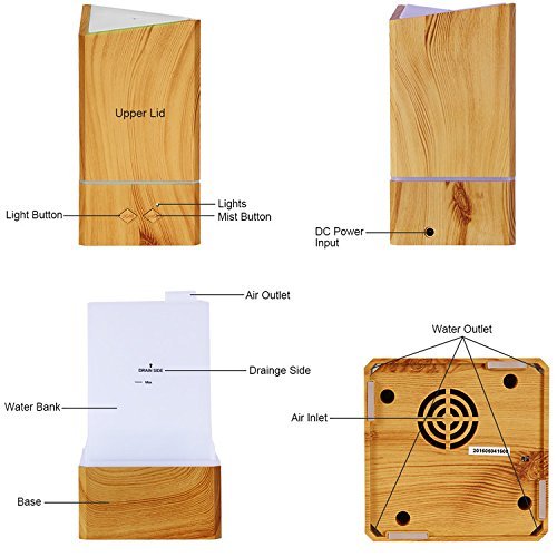 KINDLETHEFIRE 200ml Aroma Essential Oil Diffuser, Wood Grain Ultrasonic Cool Mist Humidifier for Office Home,...