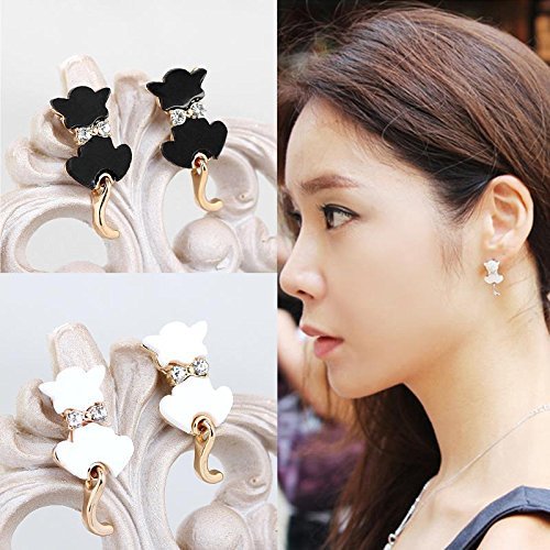 Fashion Women Lady Crystal Rhinestone Cute Cat Stud Earrings Jewelry 1 Pair