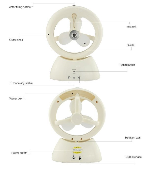 WoneNice Battery Charging USB Misty Cooling Hydrating Mini Fan -3 Different Circulation Mode with Personal Cooling... N9