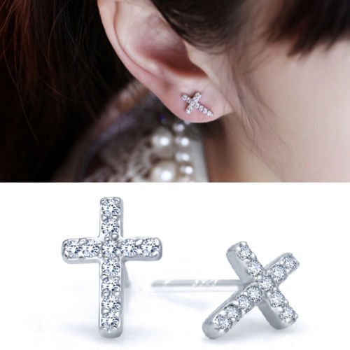 1 Pair Full Rhinestone Crosses-shaped Delicate Ear Stud Earrings Fashion Jewelry N2
