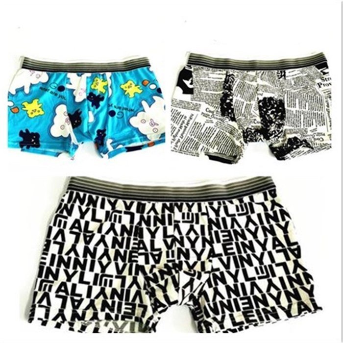 KAKA(TM) Men's Boxer Underwear Cartoon Pattern Breathable Absorbent Briefs 3-Pcs Set-(24-29inch/40-55kg)-L N7