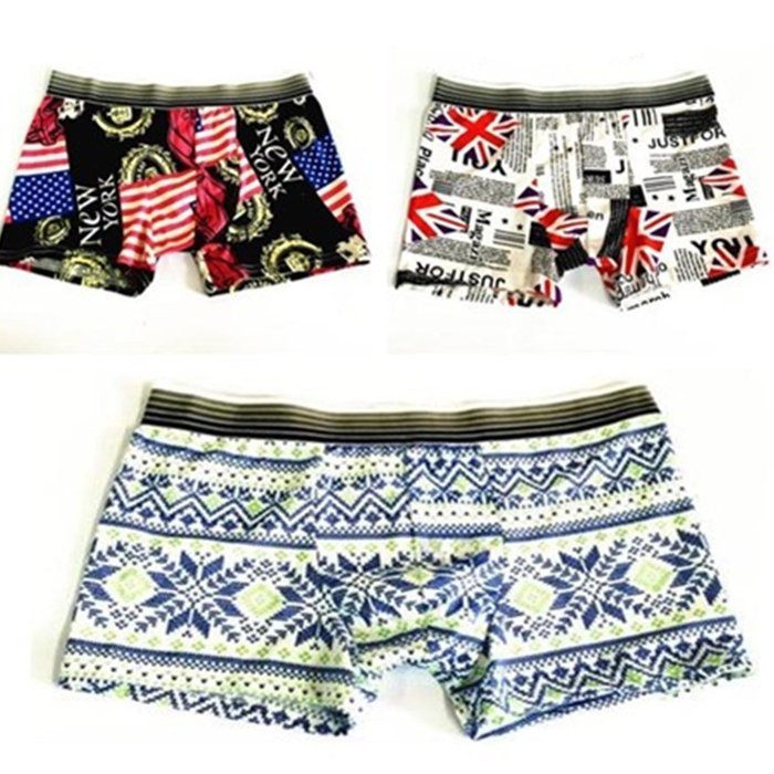 KAKA(TM) Men's Boxer Underwear Cartoon Pattern Breathable Absorbent Briefs 3-Pcs Set-(24-29inch/40-55kg)-L N8