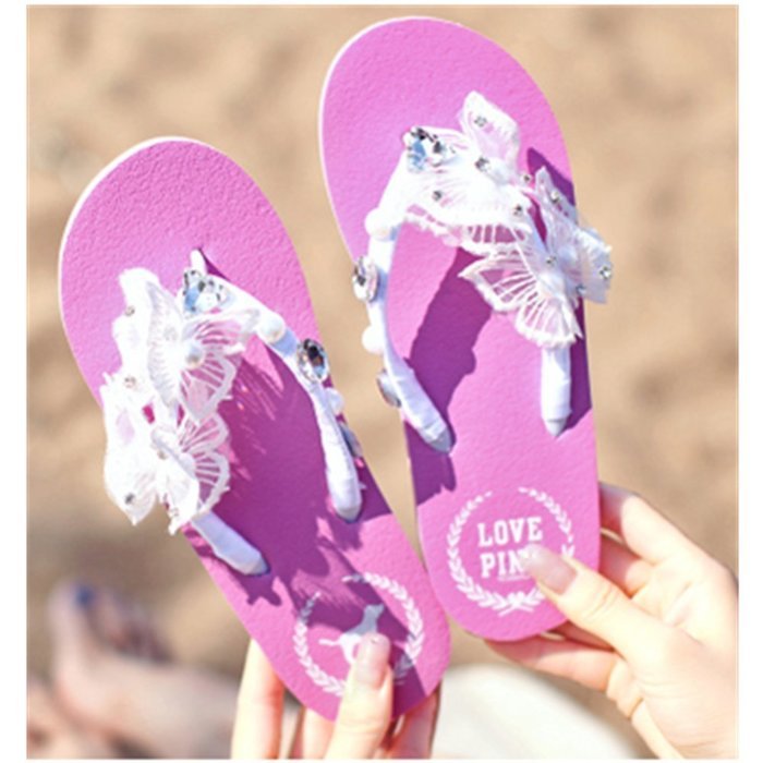 KAKA(TM) Women's Fashion Rhinestone Glitter Studded Crystal Flower Thong Sandals Flip Flops Sandals White 35-36 N4