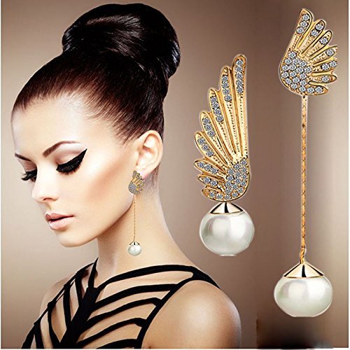 1 Pair Women Elegant Wings Rhinestone Ear Stud Gold Dangle Earrings Jewelry NEW