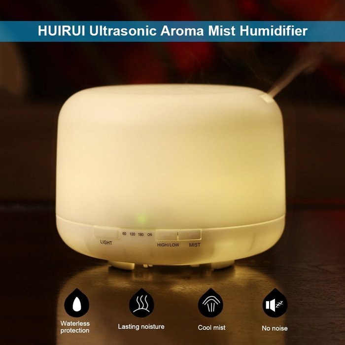 Essential Oil Diffuser, HUIRUI Ultrasonic Cool Mist Humidifier 500ml With 7 Colors Auto Change, Mist Intensity...