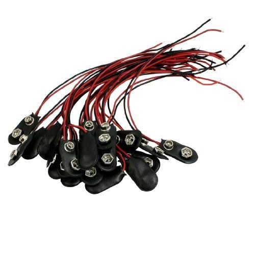 TOOGOO(R) 20 Pcs Black Faux Leather Housing T Type Wired 9V Battery Clip Connector