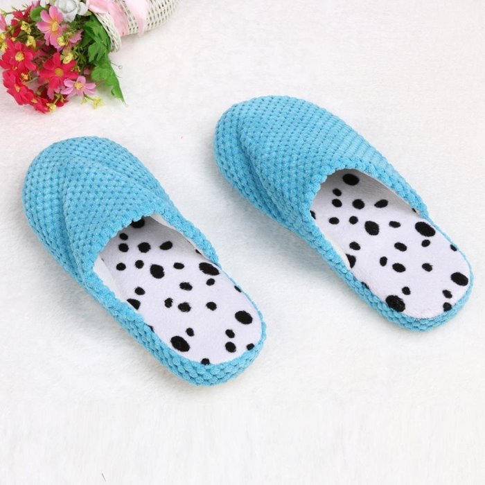 AutumnFall Women's Cozy Cotton Knitted Anti-slip House Slippers (38, Blue) N2