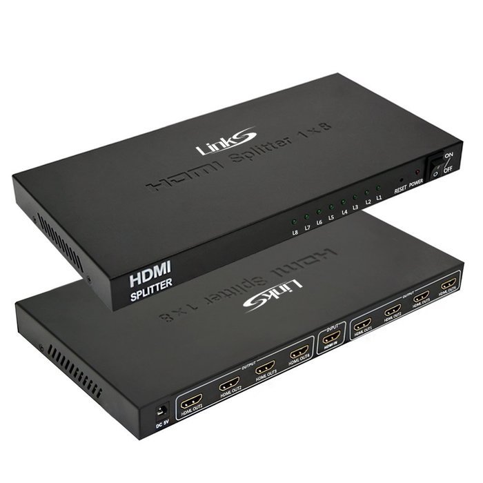 LinkS 1x8 8 Ports HDMI Powered Splitter for Full HD 1080P & 3D Support (One Input To Eight Outputs) N33