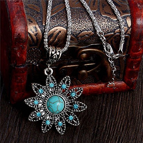 New Design Vintage Style Fashion Turquoise Flower Pendant Necklace Wholesale