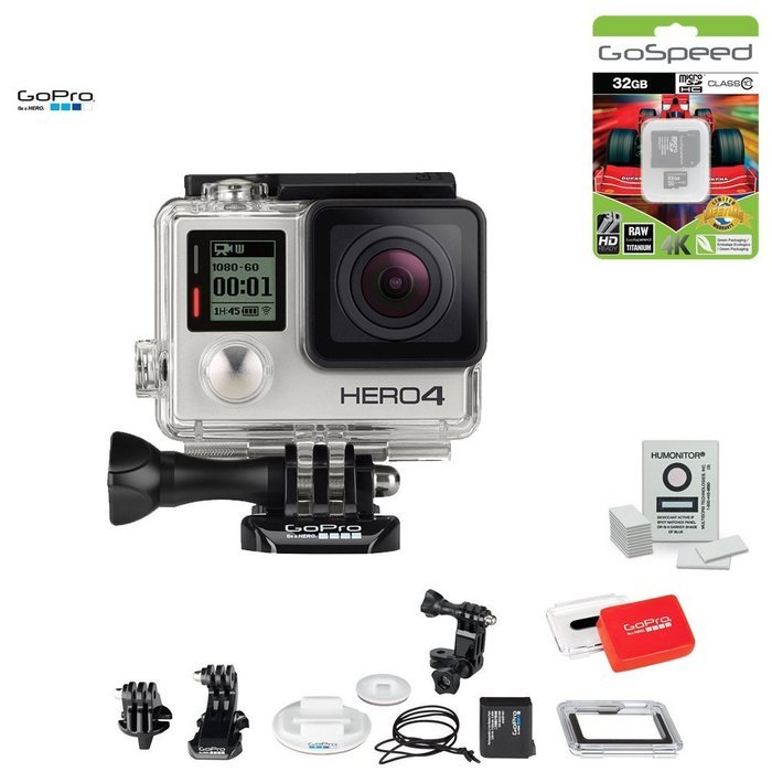 GoPro Hero4 Hero 4 12MP Full HD 4K 30fps 1080p 120fps Built-In Wi-Fi Waterproof Wearable Camera Black Adventure... N60