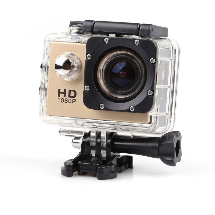 A9 1080P HD Sports Action Camera - 2'' LTPS LCD + Full HD 1080P + 30M Waterproof + 110&deg; Wide Angle Lens (Gold)