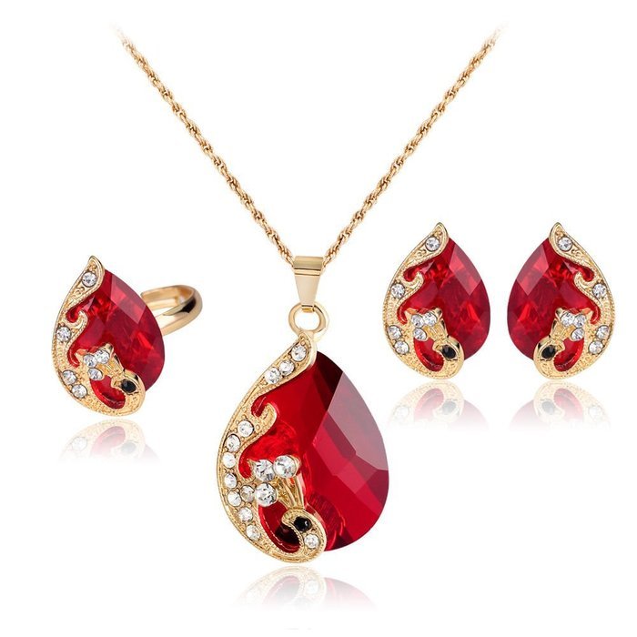 5 Colors Party Wedding Rhinestones Glass Necklace Earrings Ring Jewellery Set N2