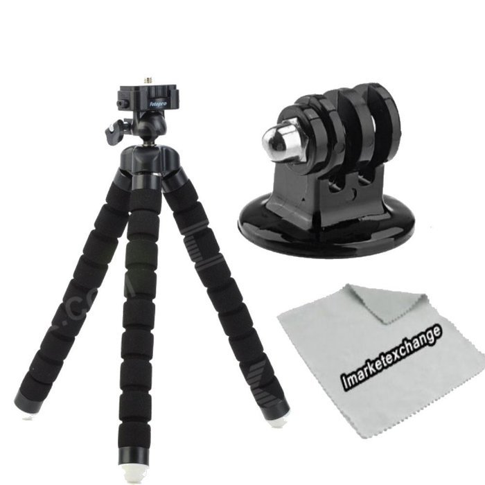Black IMK Flexible Legs Tripod With Microfiber For GoPro Hero 2, 3, 3+, 4