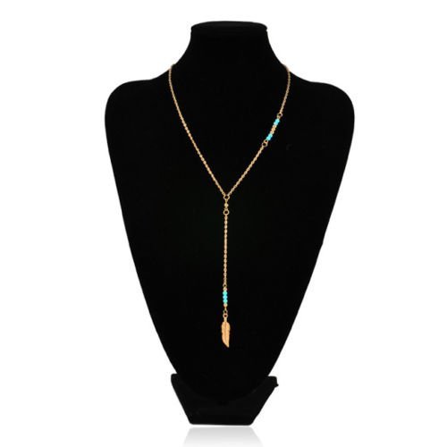 Vintage Boho Ethnic Style Jewelry Hollow Feather Pendant Lady Chain Necklace NEW N2
