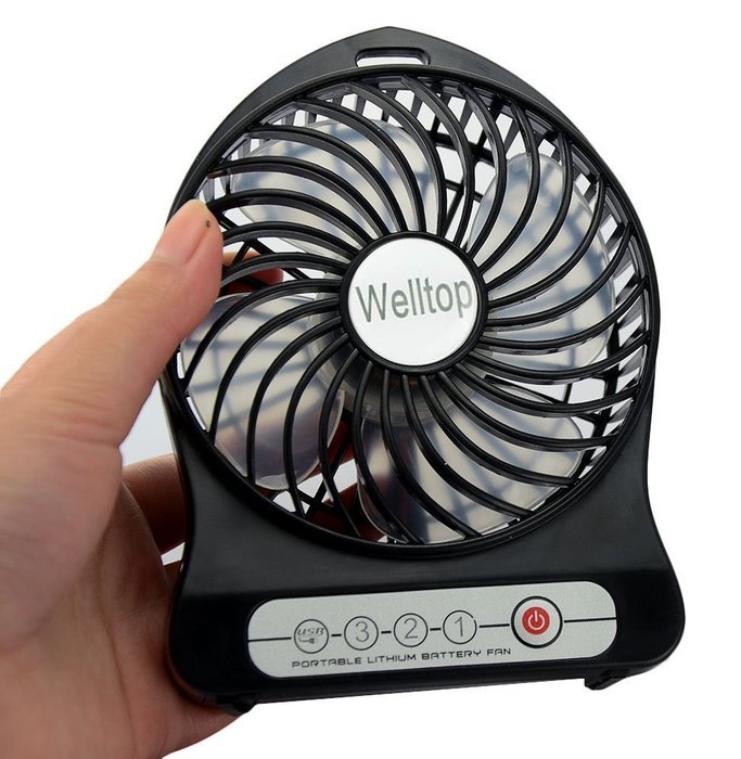 Welltop&reg; Electric Portable Mini fan Rechargeable Desktop Fan 4-inch Vanes 3 Speeds Battery/ USB Powered Household... N10