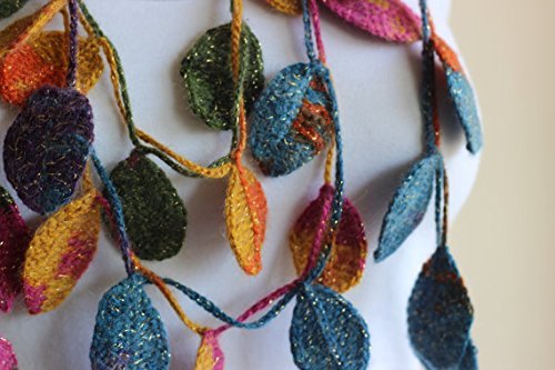 Leaves Necklace Scarf-Multicolor Crochet Necklace-Multicolor Lariat Scarf-Mohair Crochet Scarf with Gold Glitter... N2