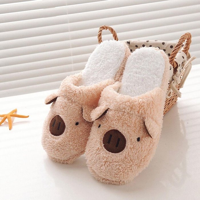 AutumnFall Lovely Pig Home Floor Soft Stripe Slippers Female Shoes (44, Coffee)