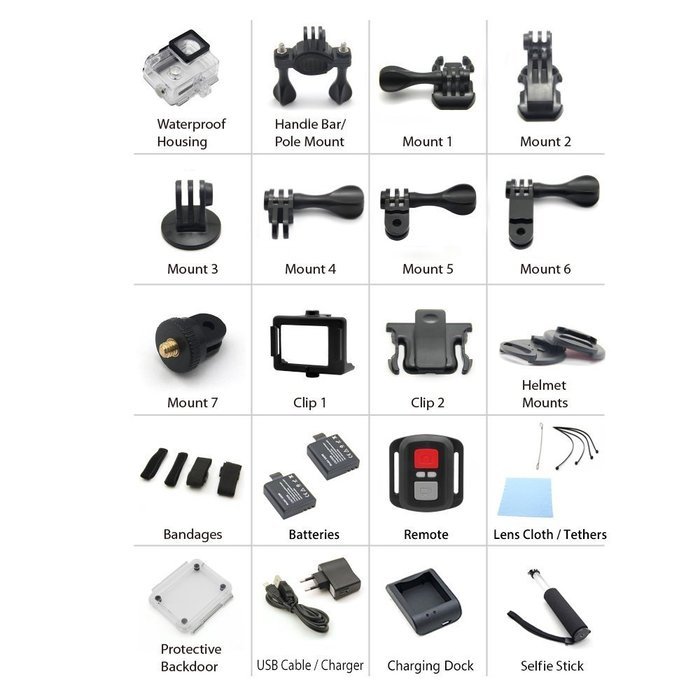 Eken H3R Wifi Action Camera (Black) + 4K25/1080p60 + Dual Screen + 2.4G Remote + Selfie Stick + Charging Dock N3