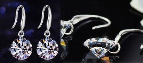 Chic Women Plated silver Ear Hook Chandelier Crystal Dangle Earring Gift