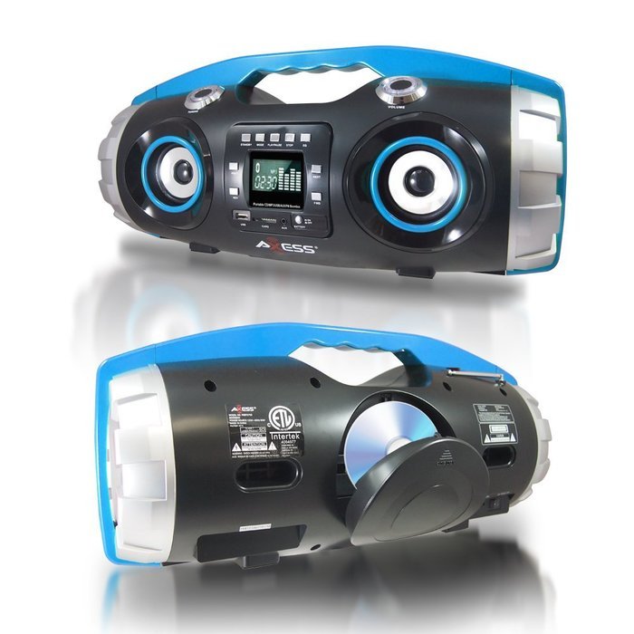 AXESS PBBT2709BL Portable Bluetooth FM Radio/CD/MP3/USB/SD Heavy Bass Boombox (Blue) N4